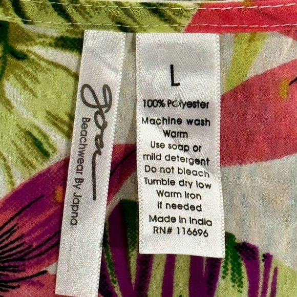 GOA Beachwear by Japna Drawstring Waist Floral Print Chiffon Coverup Robe L - Picture 8 of 8